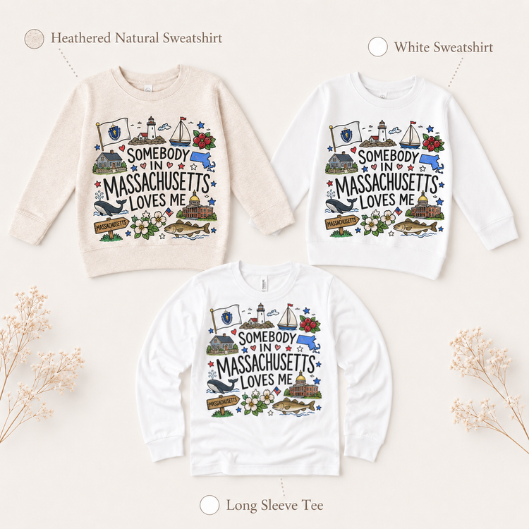 Somebody in Massachusetts Loves Me Kids T-Shirt | Massachusetts Toddler Tee | State Souvenir Shirt | New England Graphic Tee