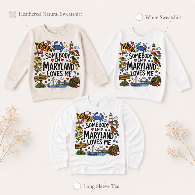 Somebody in Maryland Loves Me Kids T-Shirt | Maryland Toddler Tee | State Souvenir Shirt | Coastal Maryland Graphic Tee