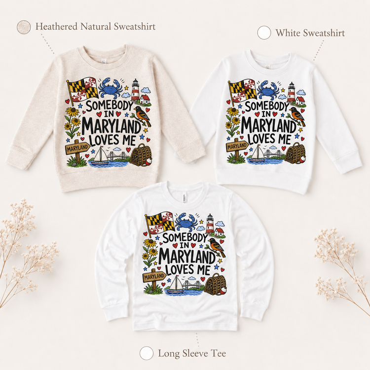 Somebody in Maryland Loves Me Kids T-Shirt | Maryland Toddler Tee | State Souvenir Shirt | Coastal Maryland Graphic Tee