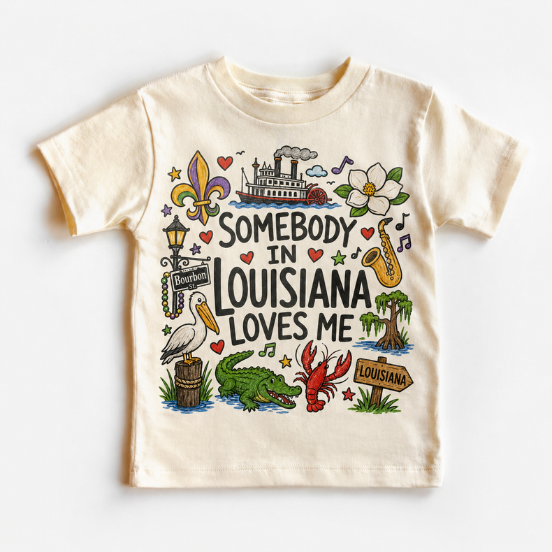 Somebody in Louisiana Loves Me Kids T-Shirt, State Souvenir Tee