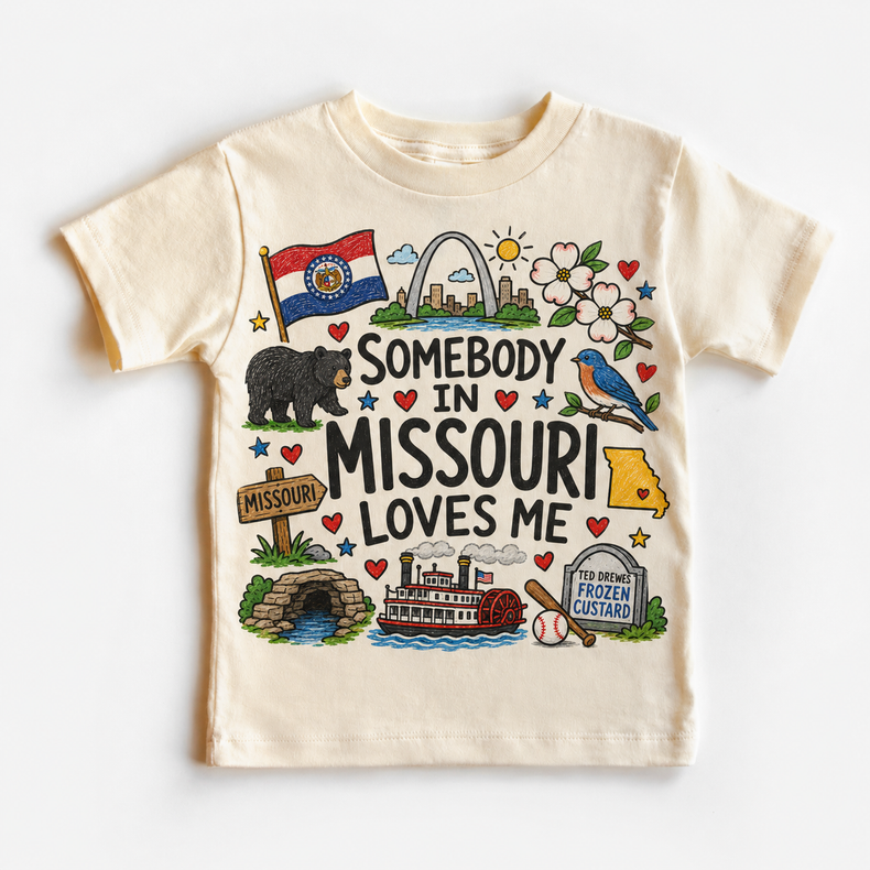 Somebody in Missouri Loves Me Kids Graphic Tee | State Souvenir Shirt