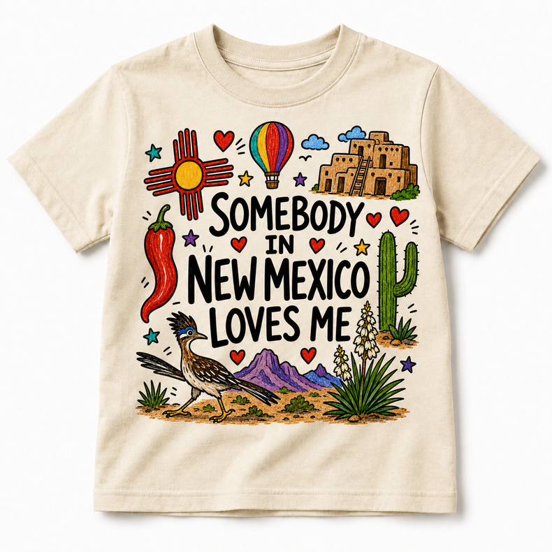 Somebody in New Mexico Loves Me Kids Graphic Tee, New Mexico Souvenir Shirt