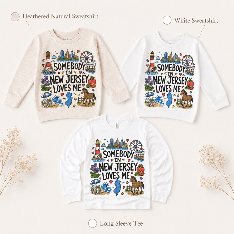 Somebody in New Jersey Loves Me Kids Graphic Tee, New Jersey Souvenir Shirt