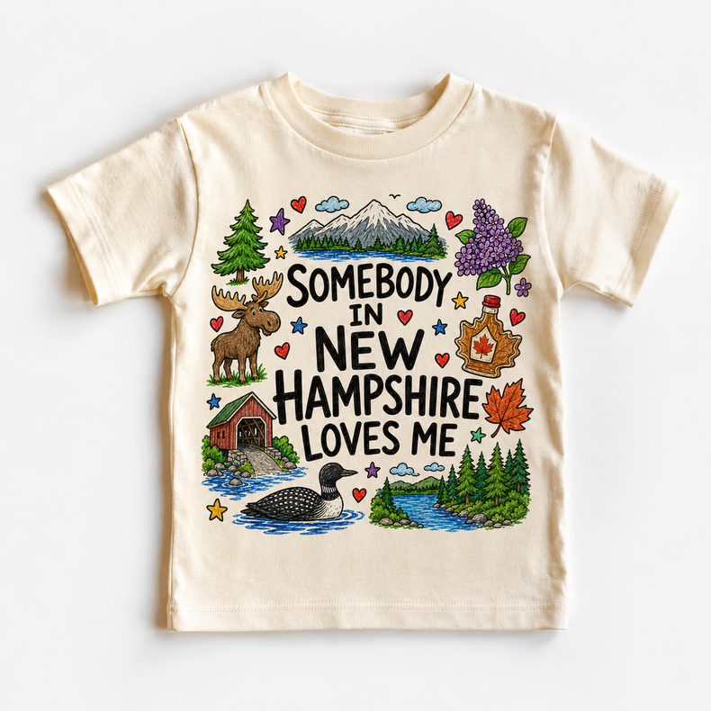 Somebody in New Hampshire Loves Me Kids T-Shirt, State Souvenir Tee