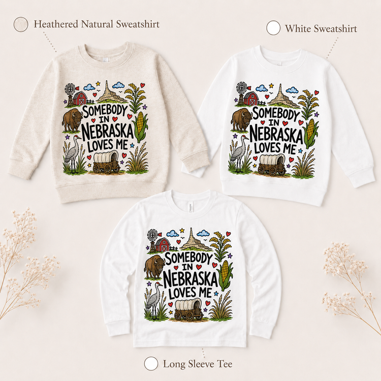 Somebody in Nebraska Loves Me Kids T-Shirt, State Souvenir Tee