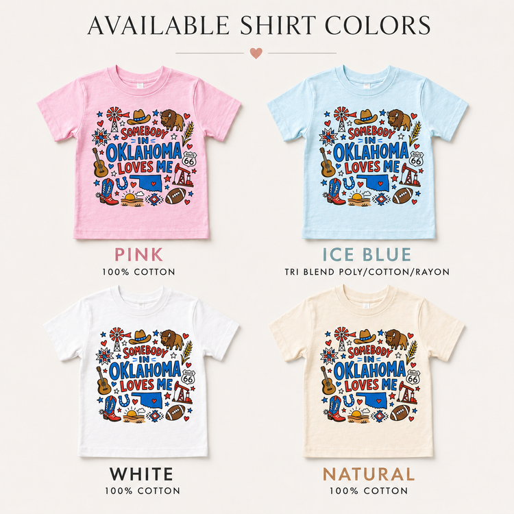 Somebody in Oklahoma Loves Me Kids Graphic Tee | Oklahoma Souvenir Shirt | State Pride Toddler Tee | Route 66 Western Kids Shirt