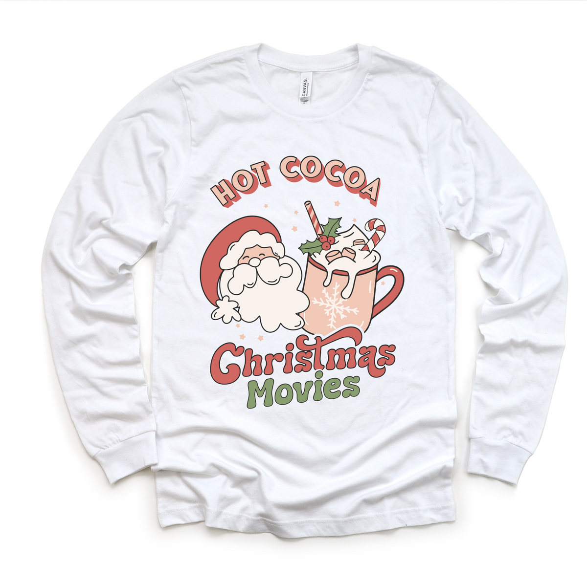 Hot Cocoa And Christmas Movies T-Shirt- Kids Christmas design on a long sleeve shirt.