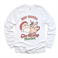 Hot Cocoa And Christmas Movies T-Shirt- Kids Christmas design on a long sleeve shirt.