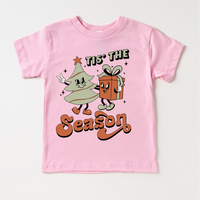 Tis The Season Christmas T-Shirt- Kids Christmas design on a pink garment.