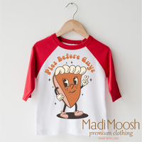 Pies Before Guys Thanksgiving design on a red-accented shirt.