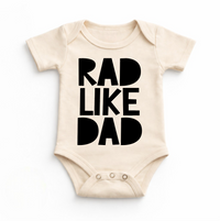 Retro Rad Like Dad Bodysuit design on a natural garment.