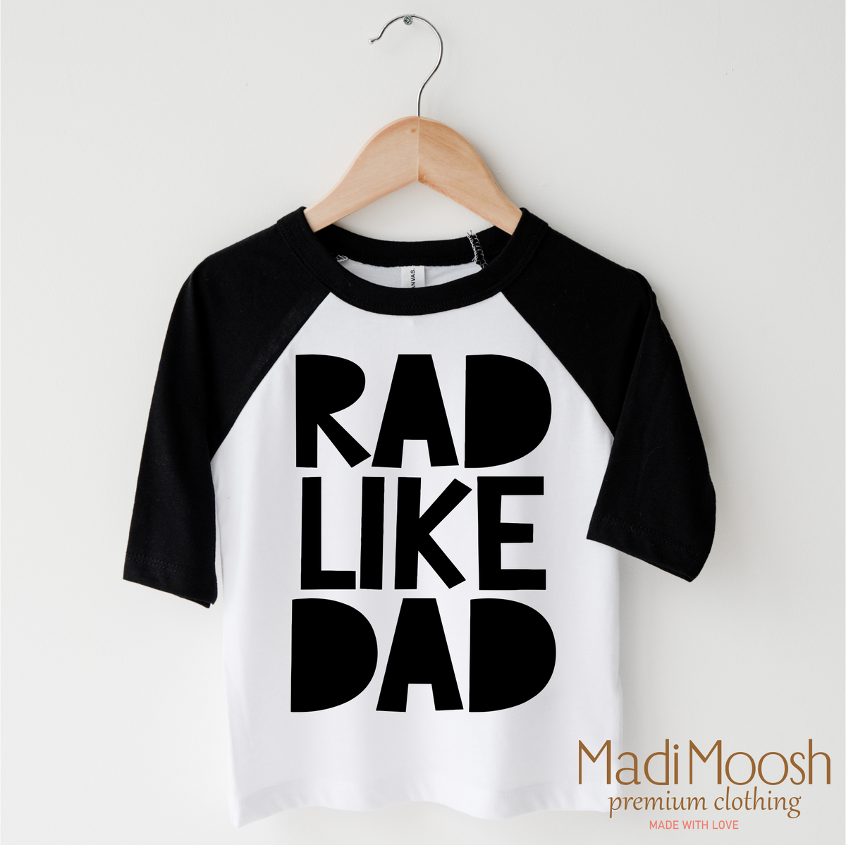 Rad Like Dad design on a black-accented shirt.
