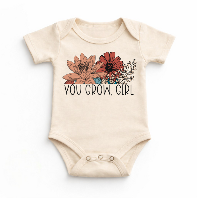 You Grow Girl Floral Boho Bodysuit - Baby Bodysuit - Madi Moosh Boutique
