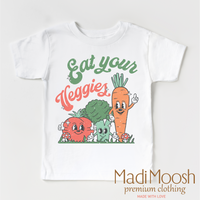 Eat Your Veggies design on a white garment.