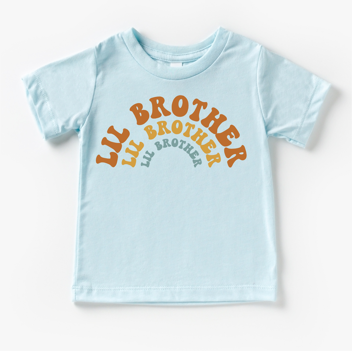 Retro Lil Brother Little Bro Siblings Family design on a blue garment.