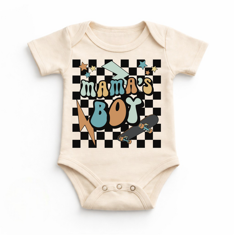 Mama's Boy Skateboard Retro Bodysuit - Baby Bodysuit - Madi Moosh Boutique