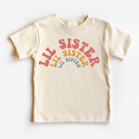 Retro Lil Sis Sister Siblings Family graphic T-shirt by Madi Moosh
