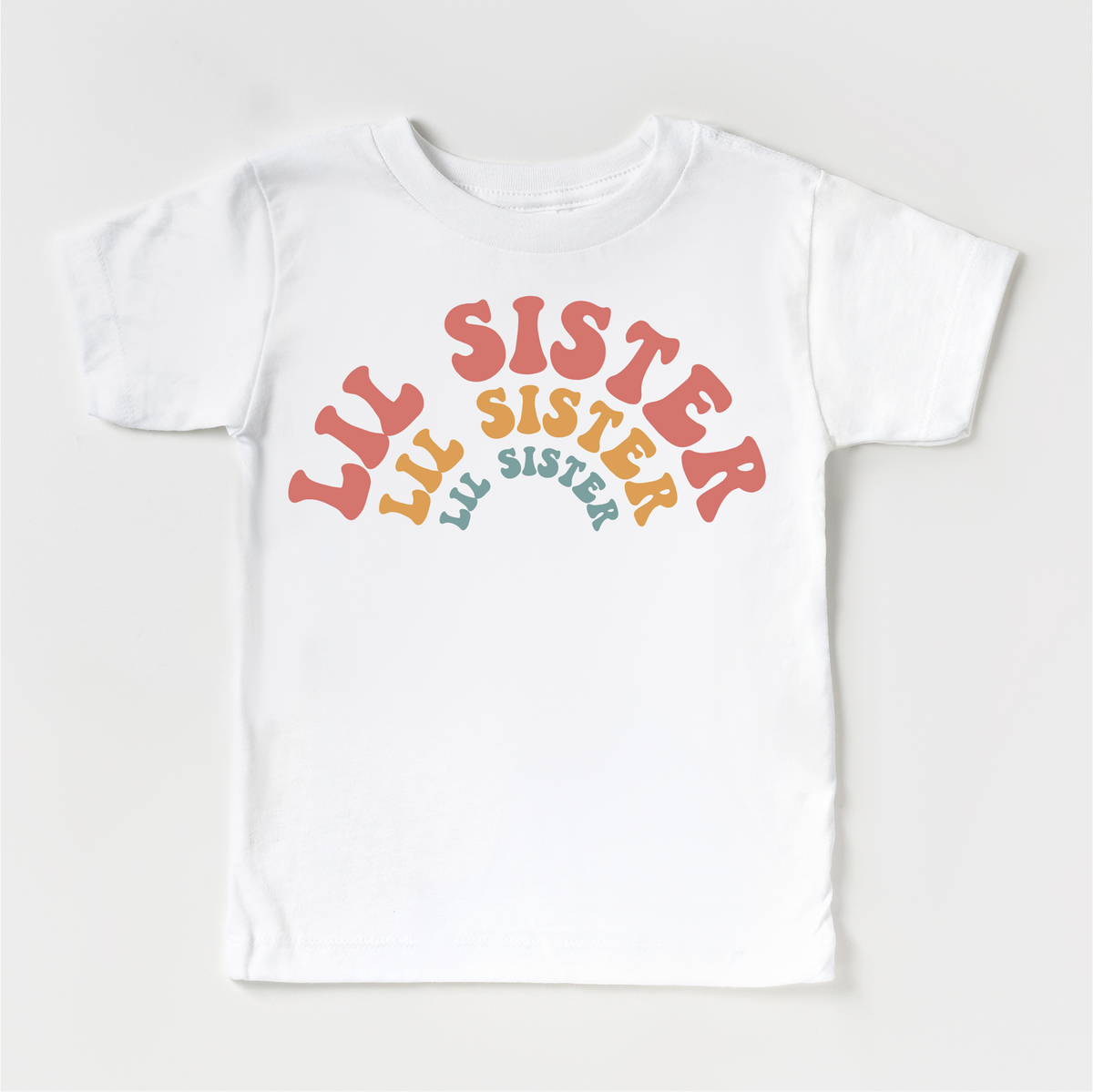 Retro Lil Sis Sister Siblings Family design on a white garment.