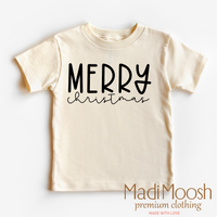 Classic Merry Christmas design on a natural garment.