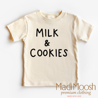 Milk And Cookies Classic Christmas design on a natural garment.