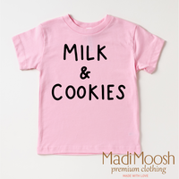 Milk And Cookies Classic Christmas design on a pink garment.