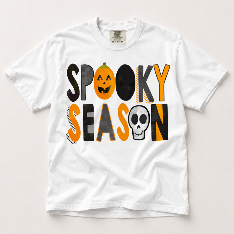 Spooky Season Graphic T-Shirt, Retro Pumpkin and Skull Halloween Tee Printed On Comfort Colors