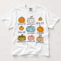 Pumpkin varieties fall graphic shirt in white