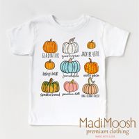 Pumpkin Patch Fall design on a white garment.