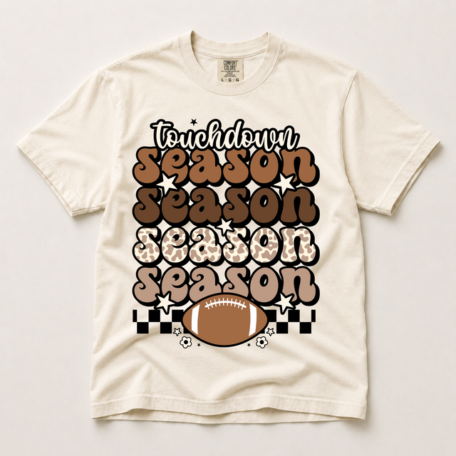 Touchdown Season Graphic T-Shirt, Retro Football Game Day Tee Printed On Comfort Colors
