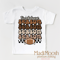 Touchdown Season Football design on a white garment.