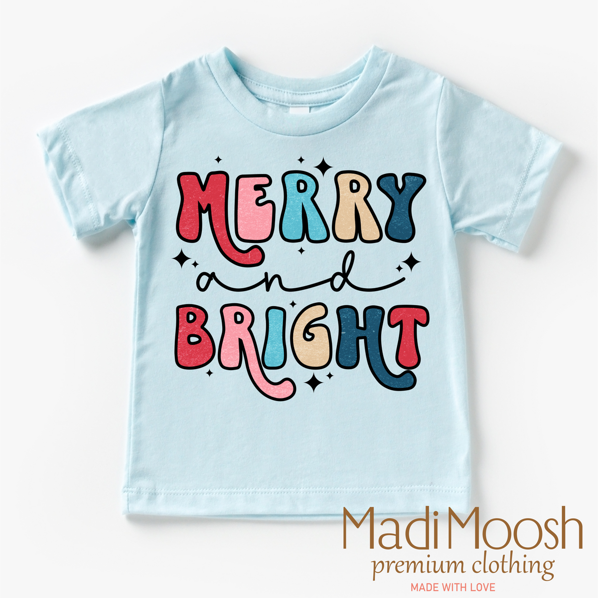 Merry And Bright Christmas, Cute Christmas graphic T-shirt by Madi Moosh