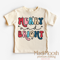 Merry And Bright Christmas design on a natural garment.