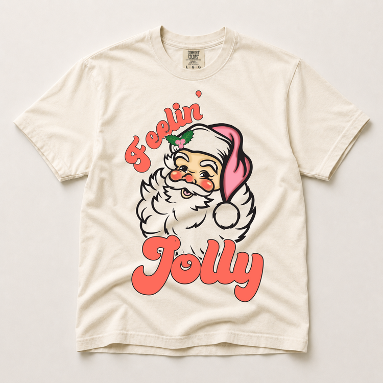 Feelin’ Jolly Santa Graphic T-Shirt, Retro Christmas Tee Printed On Comfort Colors