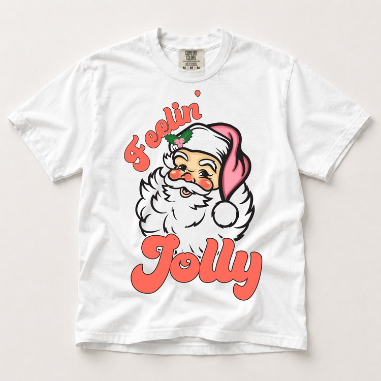 Feelin’ Jolly Santa Graphic T-Shirt, Retro Christmas Tee Printed On Comfort Colors