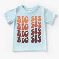 Retro Big Sis Siblings Family design on a blue garment.
