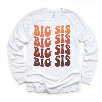 Retro Big Sis Siblings Family design on a long sleeve shirt.