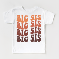Retro Big Sis Siblings Family design on a white garment.