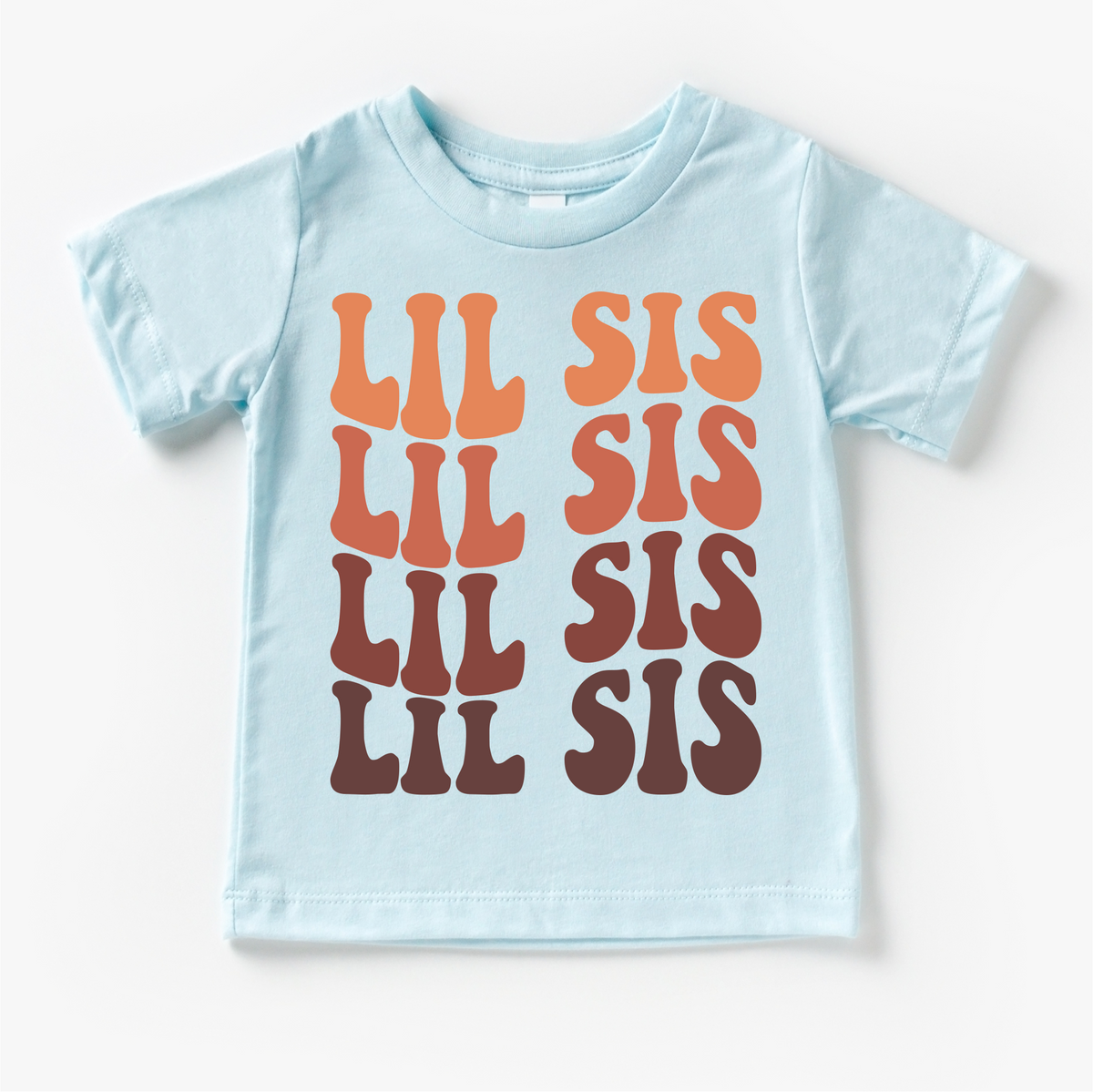 Retro Lil Sis Siblings Family design on a blue garment.