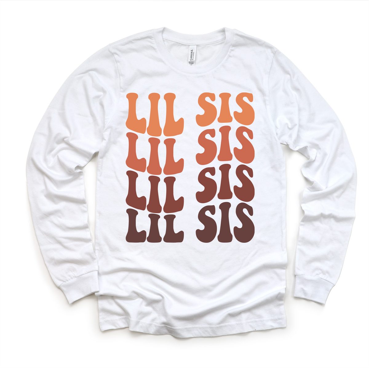 Retro Lil Sis Siblings Family design on a long sleeve shirt.