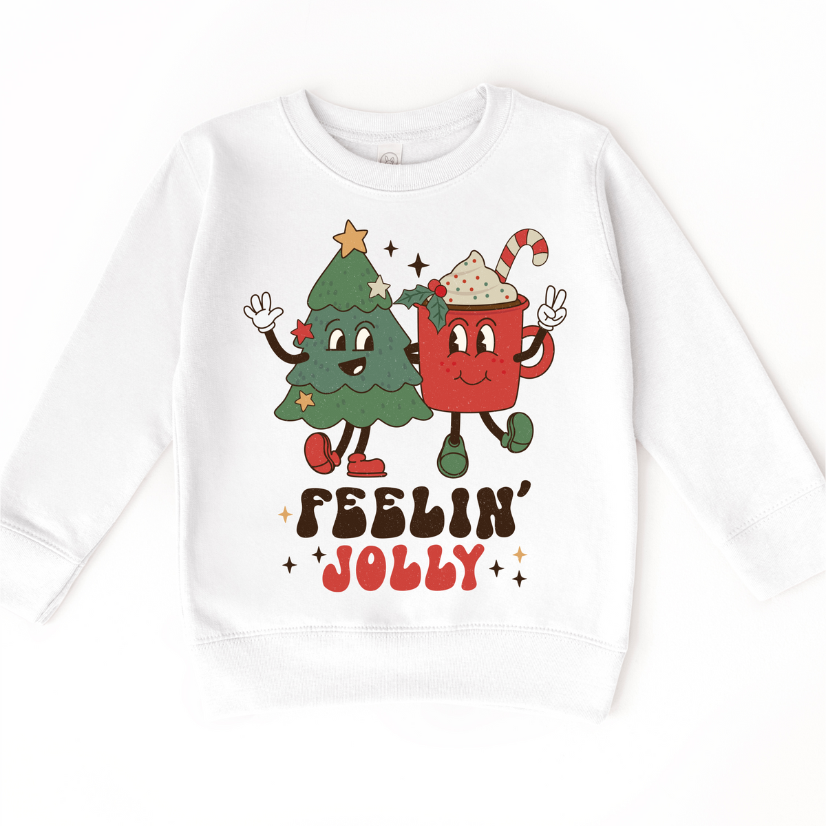 Feelin Jolly Christmas on white kids sweatshirt