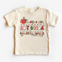 Hot Cocoa Reindeer Christmas design on a natural garment.
