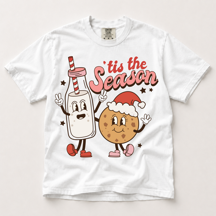 ’Tis the Season Graphic T-Shirt, Retro Milk and Cookies Christmas Tee