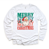 Merry Merry Christmas Santa design on a long sleeve shirt.