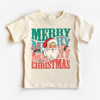 Merry Merry Christmas Santa design on a natural garment.