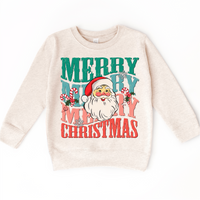 Merry Merry Christmas Santa Toddler design on a natural sweatshirt.