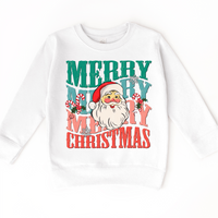 Merry Merry Christmas Santa Toddler design on a white sweatshirt.