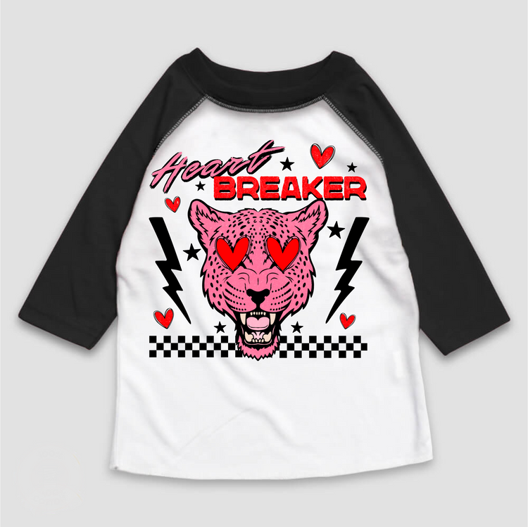 Heart Breaker Leopard Valentie's Day Raglan Shirt - Girls VDay 3/4 Sleeve Tee