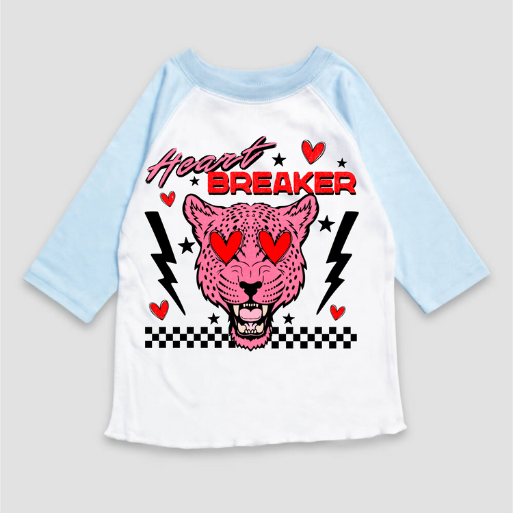 Heart Breaker Leopard Valentie's Day Raglan Shirt - Girls VDay 3/4 Sleeve Tee