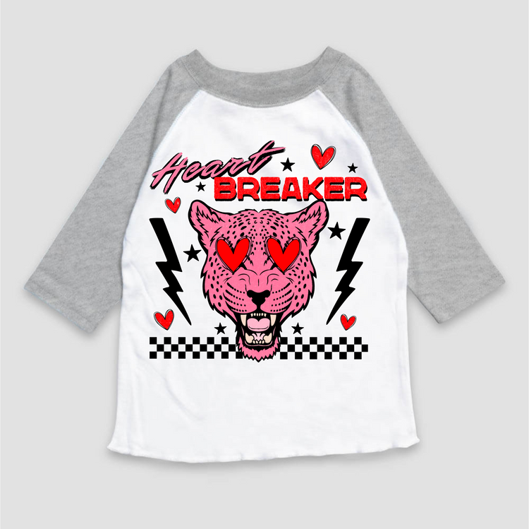 Heart Breaker Leopard Valentie's Day Raglan Shirt - Girls VDay 3/4 Sleeve Tee