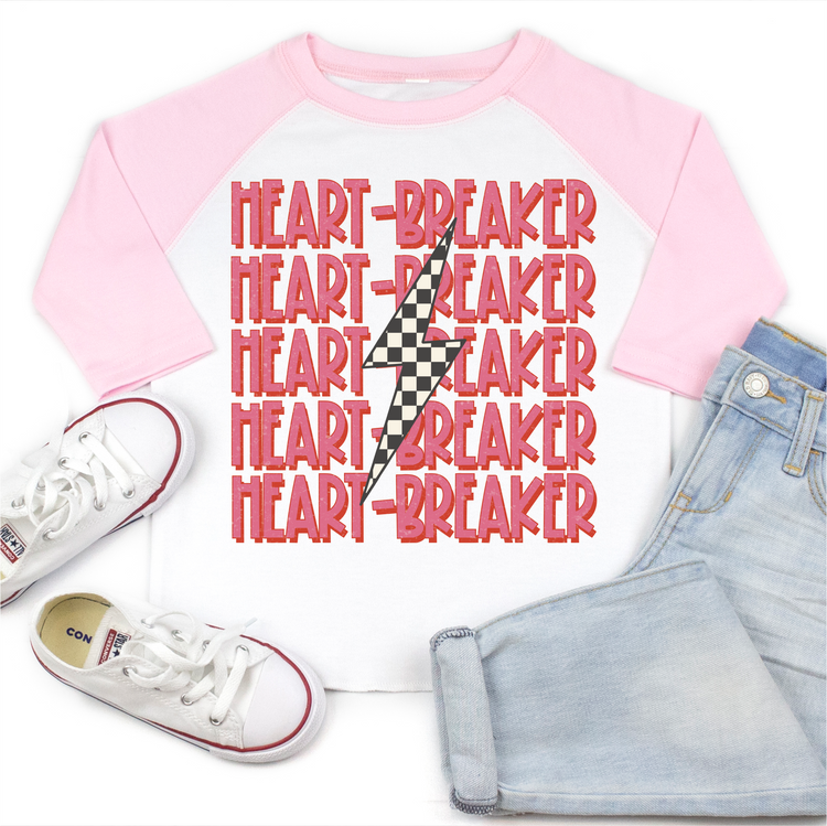 Heart Breaker Valentine's Day 3/4 Sleeve Shirt - Valentine's Day Raglan Sleeve Tee